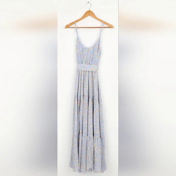 Lulu's Sunny Bliss Light Blue Floral Print Tiered Maxi Dress SZ. SM NWT - Picture 9 of 10